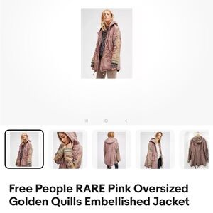 Free People RARE NWOT Golden Quills Pink Embellished Anorak Jacket L